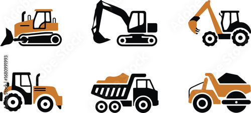 Heavy dump truck machinery icons vector