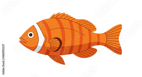 Whimsical cartoon clownfish with vibrant orange stripes and white bands swimming in the ocean