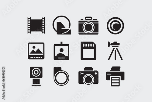 Camera, film, and photo-related icons icons vector