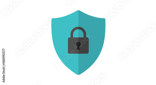Teal shield with a dark gray padlock symbolizing digital security and data protection against threats