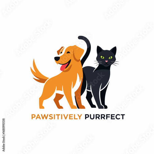 Cute cartoon cat and dog vector illustration icon
