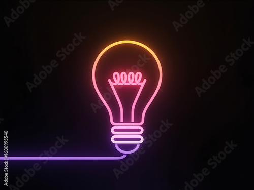 Bright neon light bulb symbolizing innovation and new ideas