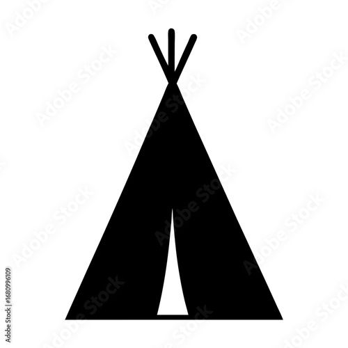 Black and white teepee icon, camping, Native American lodge dwelling