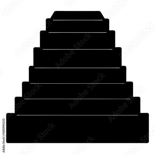 A pyramid scheme consisting of seven layers is depicted in silhouette