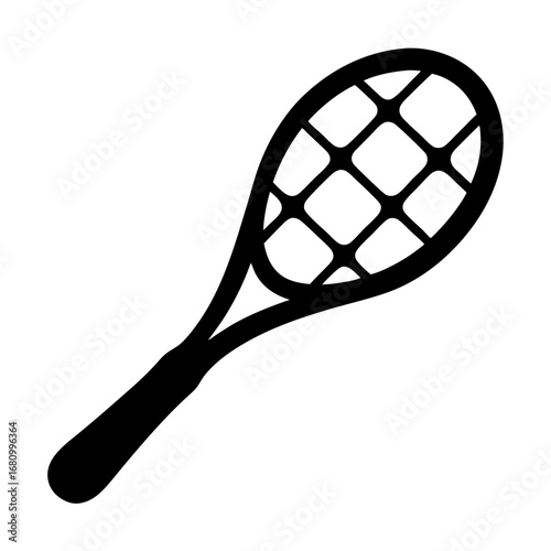 Single graphic of a tennis racket, minimal design on white background