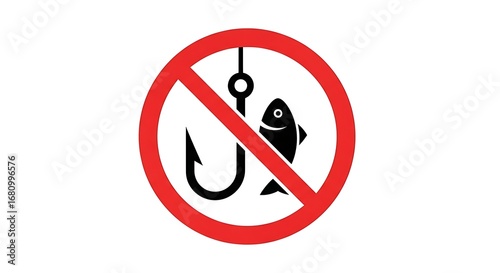 No fishing allowed sign in red and black, perfect for conservation campaigns, environmental awareness, and promoting sustainable practices in a modern and engaging way