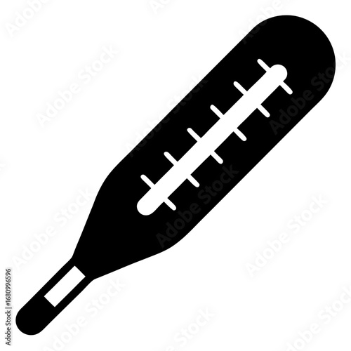 Black and white silhouette of a thermometer, medical instrument, health tool