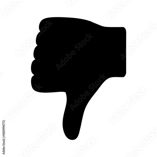 Black silhouette illustration showing a thumbs down hand gesture on a white background