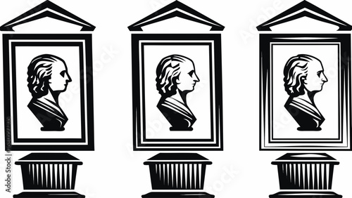 Timeless George Washington bust icons in classic artistic graphic style for educational resources
