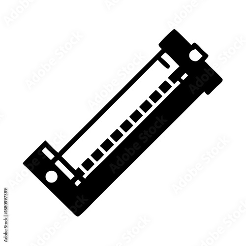 Vector art of harmonica icon, a wind musical instrument with reeds, often used in blues, jazz, and folk music, representing sound and melody