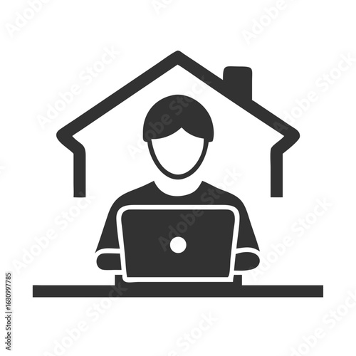 Vector art of work from home concept showing a person working on a laptop inside a house