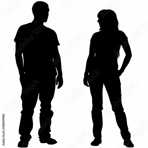 silhouette figures of man and woman standing apart