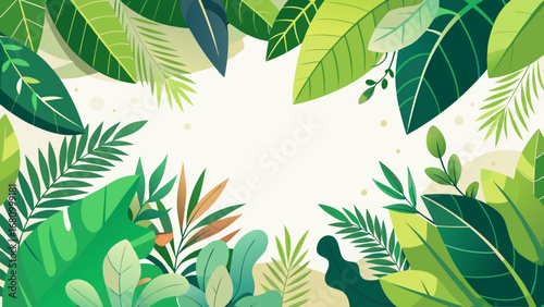 Vector art of beautiful tropical leaf frame background with green color