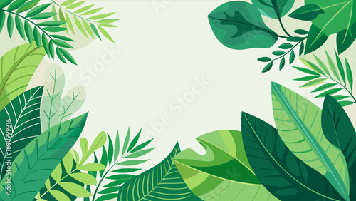 Vector art of green tropical leaves background with copy space for text or message