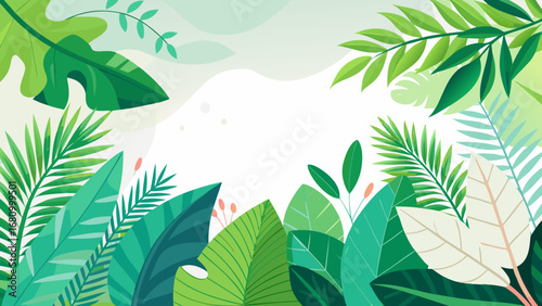 Vector art of tropical leaves background with copy space for text, vector illustration