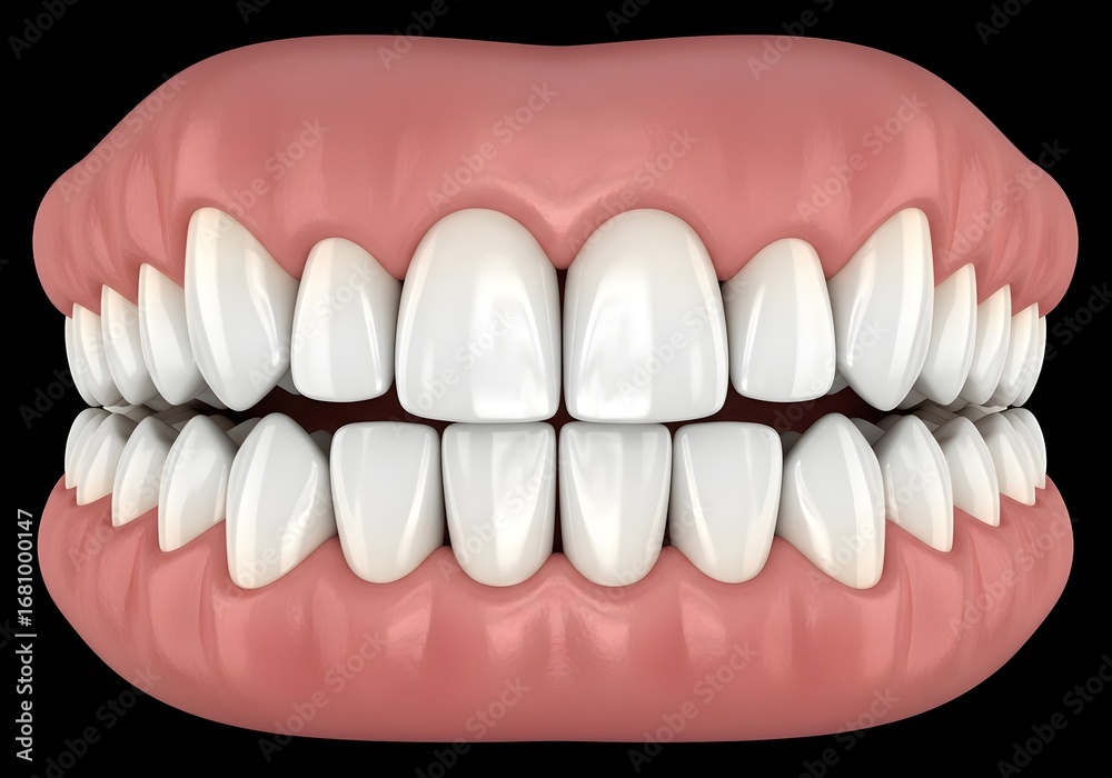 Obraz premium A close up view of a set of teeth with gums on a black background showcasing dental health