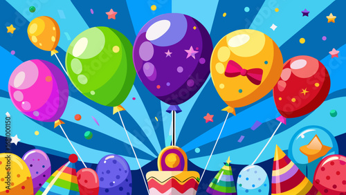 Vector art of colorful balloons and party decorations for a birthday celebration event