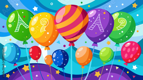 Vector art of colorful balloons with different patterns for party decoration and celebration