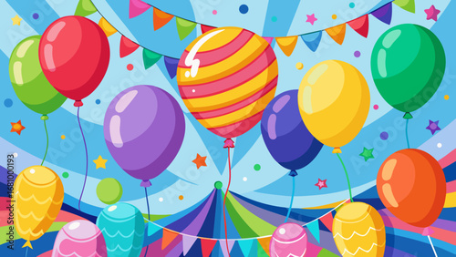 Vector art of colorful balloons and bunting flags for party decoration and celebration event