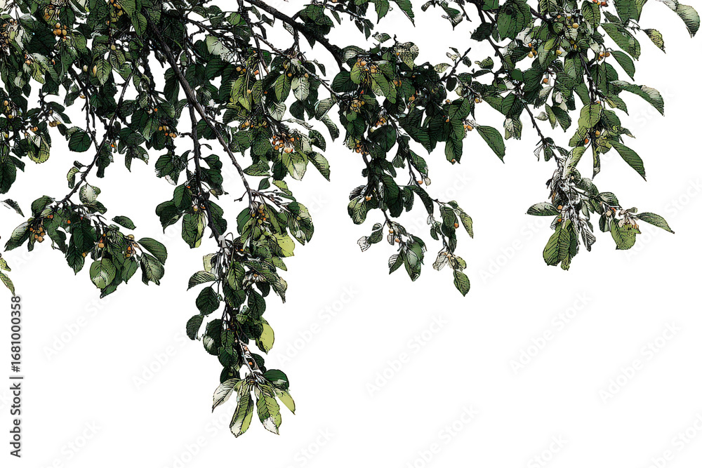 Naklejka premium Green Lush Leaves Branch Isolated on Transparent Background