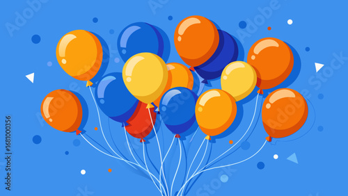 Vector art of bunch of colorful balloons floating on blue background for party decoration