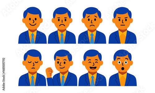 Businessman expressing emotions in flat design style
