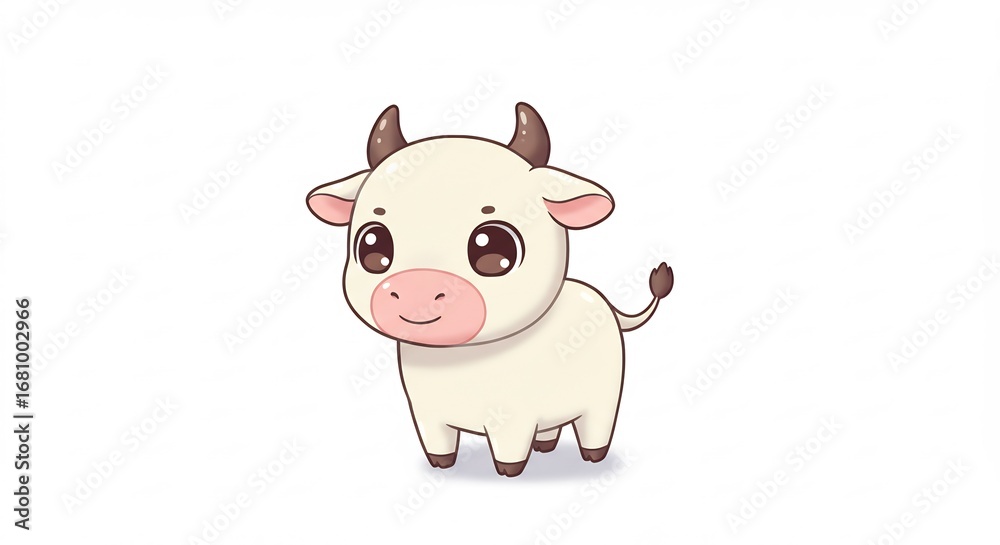 Fototapeta premium 可愛い子牛 優しい瞳 穏やかイラスト 白背景. AI Generated