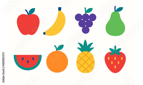 Colorful flat style fruit icons perfect for healthy living designs