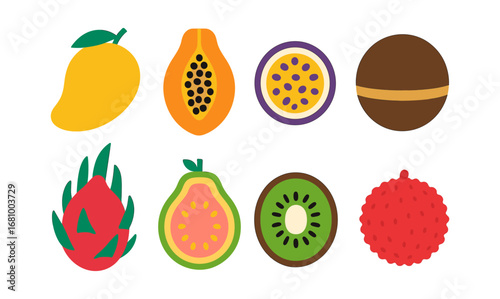 Colorful tropical fruits collection in flat design