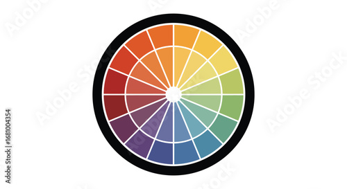 Color wheel with different hues and shades in a circular pattern