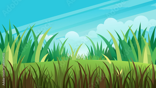 Illustration of a vibrant green grass field under a bright blue sky