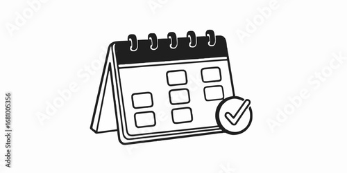 Minimalist calendar icon with a checkmark symbol for confirmed appointments and successful schedule management illustration