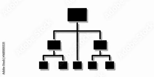 Simple black and white organizational chart illustrating a hierarchical structure for business management and process workflow