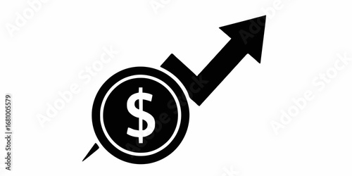 Symbol of financial success and economic growth, featuring a dollar currency coin and a rising arrow indicating profit and value