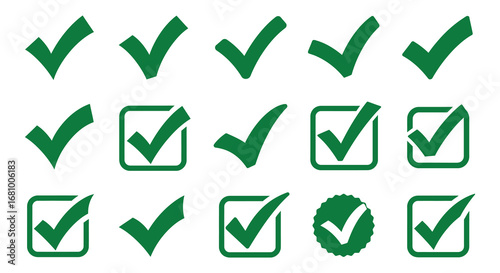 Green checkmark icons in various styles on a white background