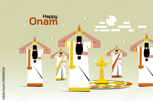 Traditionally dressed women perform 'Thiruvathira' dance. Concept for Onam festival in Kerala, India