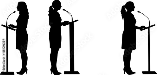 women speaking at podium silhouette
