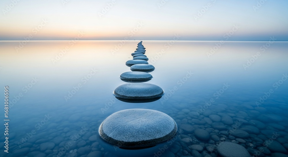 Obraz premium Stone Stack in Water A Symbol of Balance and Peace.