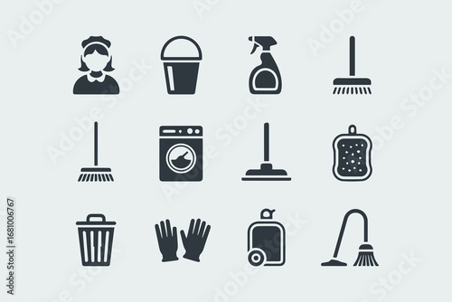 Home cleaning tools icons vector
