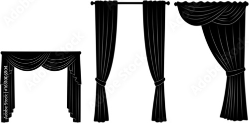 black window curtains and drapes silhouette
