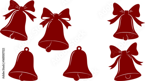  illustration of Christmas bells with ribbon bow. Vector retro hand drawn illustration.
