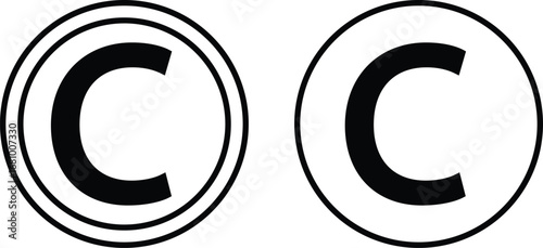 Copyright icon set collection group in black flat and line style, legal protection logo pack, trademark symbol bundle, intellectual property outline glyph assortment, creative rights design elements
