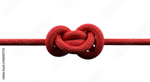 Intricate knot of red rope entwined