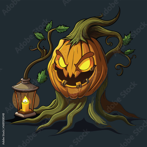Spooky Halloween Pumpkin Tree A Creepy Illustration (26).eps