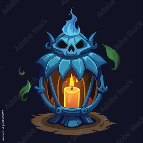 Enchanted Skull Lantern A Mystical Blue Candlelight Illustration