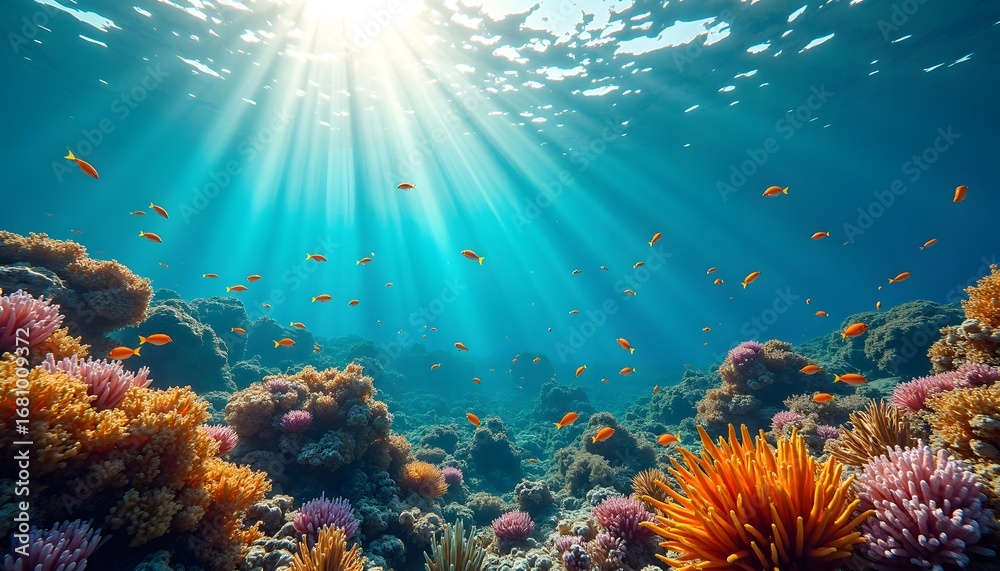 Fototapeta premium Colorful Coral Reef with Tropical Fish Underwater 