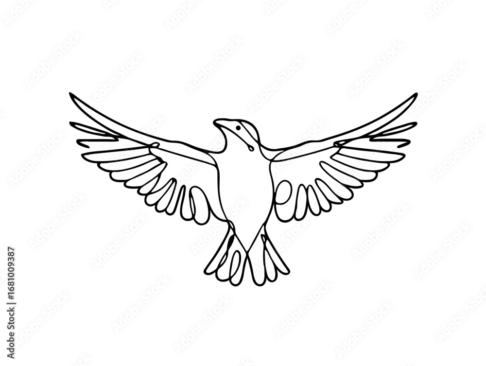 Fototapeta premium Minimalist Bird Spreading Wings in Black Outline on White