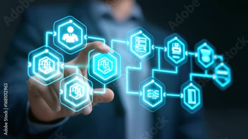 Data Analysts Works on A futuristic holographic display showcasing an ai data preparation pipeline workflow., Using Data Visuals, Touch Gestures, and Real-Time Feedback in Modern Workspace