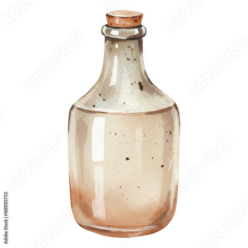 Wallpaper Mural Watercolor illustration of a glass bottle with cork stopper and beige liquid transparent background Torontodigital.ca