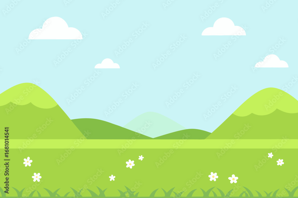 Fototapeta premium a serene landscape with green hills white clouds blue sky